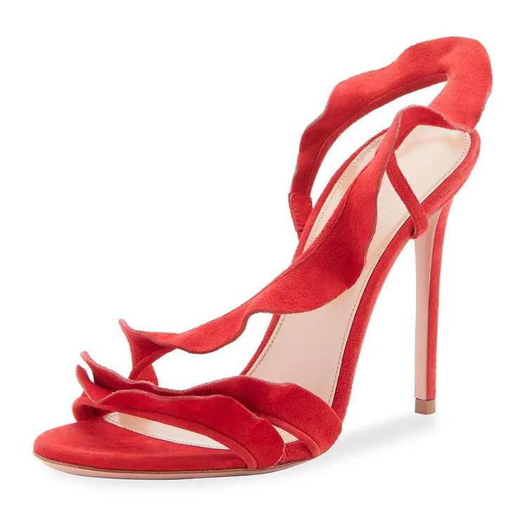 Red Vegan Suede Slingback Heels Sandals |FSJ Shoes