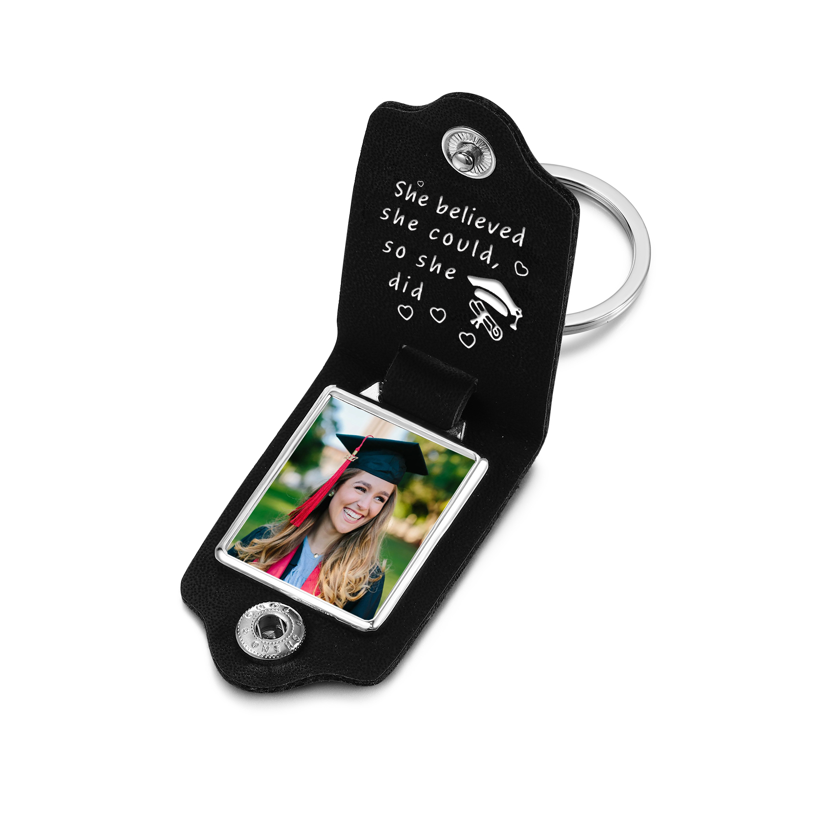 Personalised Graduation Leather Keychain Custom Name & Photo Keychain Graduation Gift - She Believed She Could, So She Did-Jessemade AU