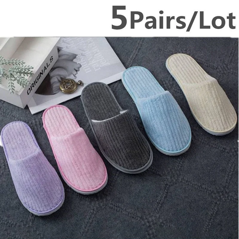 5 Pairs Winter Slippers Men Women  Hotel Disposable Slides Home Travel Sandals Hospitality Footwear One Size on Sale