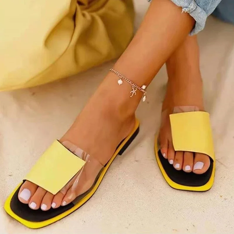 2021 Women's Slippers Summer Female Transparent Patchwork Flats Casual Sandals Ladies Color Matching Outdoor Beach Flat Slides