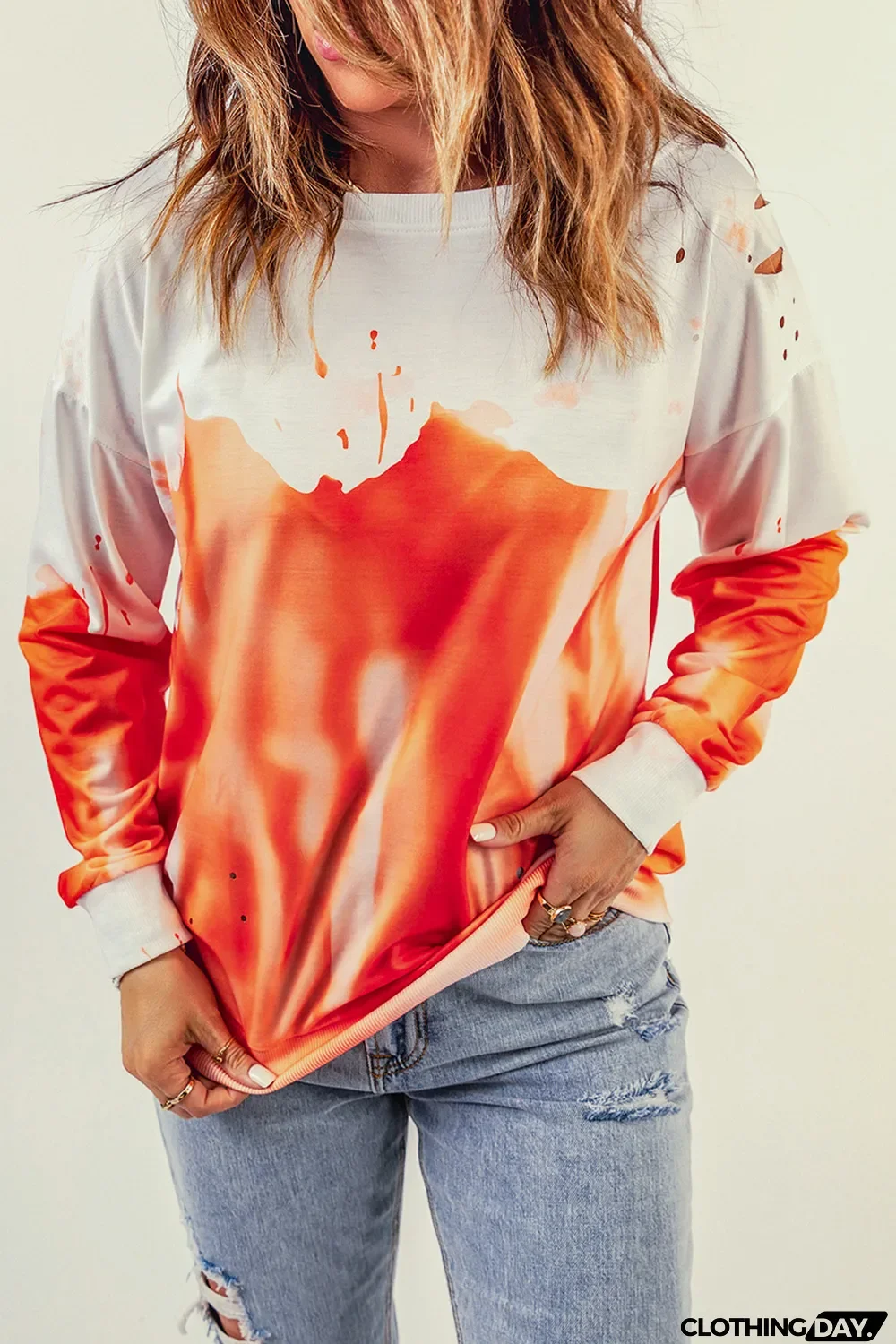 Orange Tie-dye Print Oversized Sweatshirt