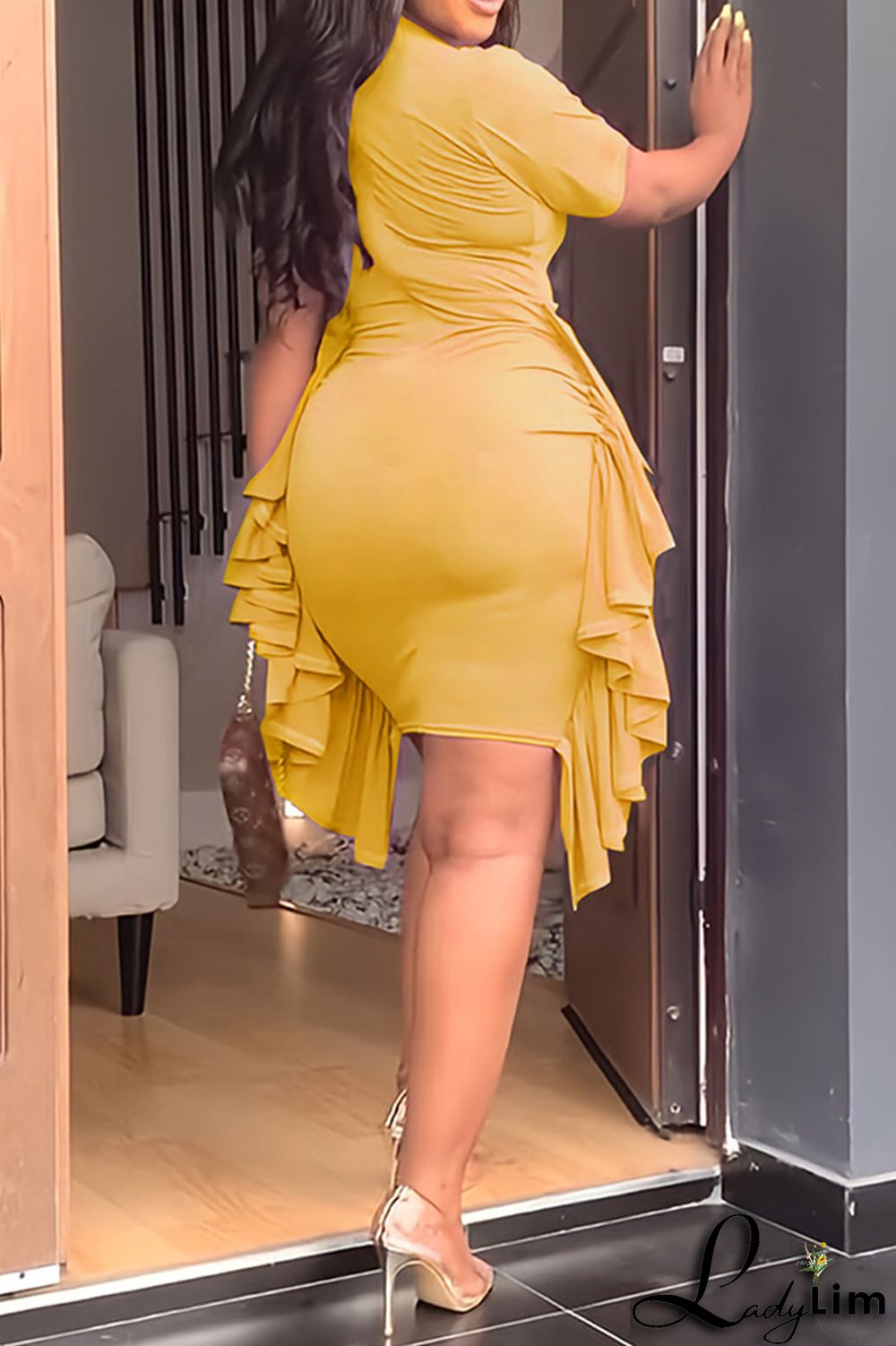 Pink Fashion Casual Solid Patchwork Fold O Neck Short Sleeve Dress