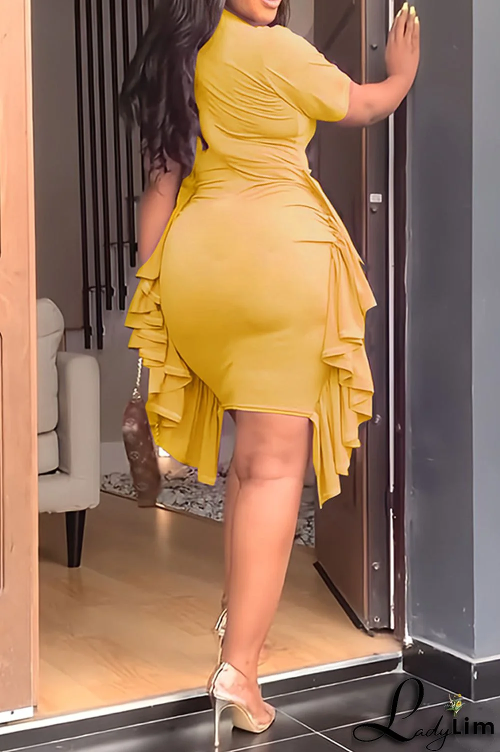 Pink Fashion Casual Solid Patchwork Fold O Neck Short Sleeve Dress