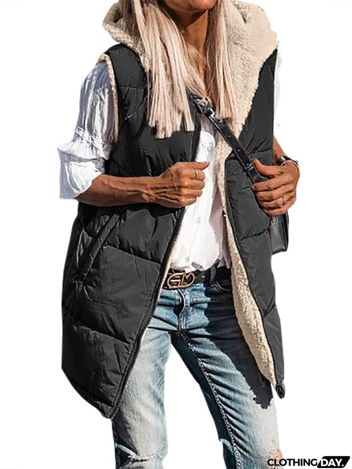 Sleeveless Zip-up Reversible Quilted Vest Puffer Jacket for Women