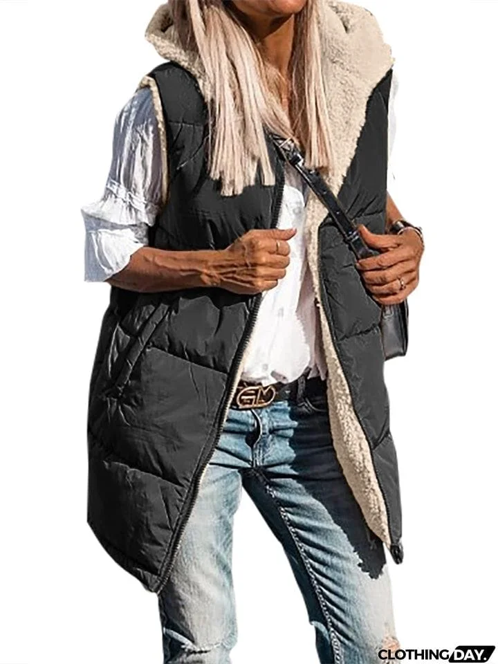Sleeveless Zip-up Reversible Quilted Vest Puffer Jacket for Women