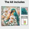 Fleurs oiseaux bricolage, set de peinture perl&eacute;e avec forme sp&eacute;ciale avec cadre 25x25cm