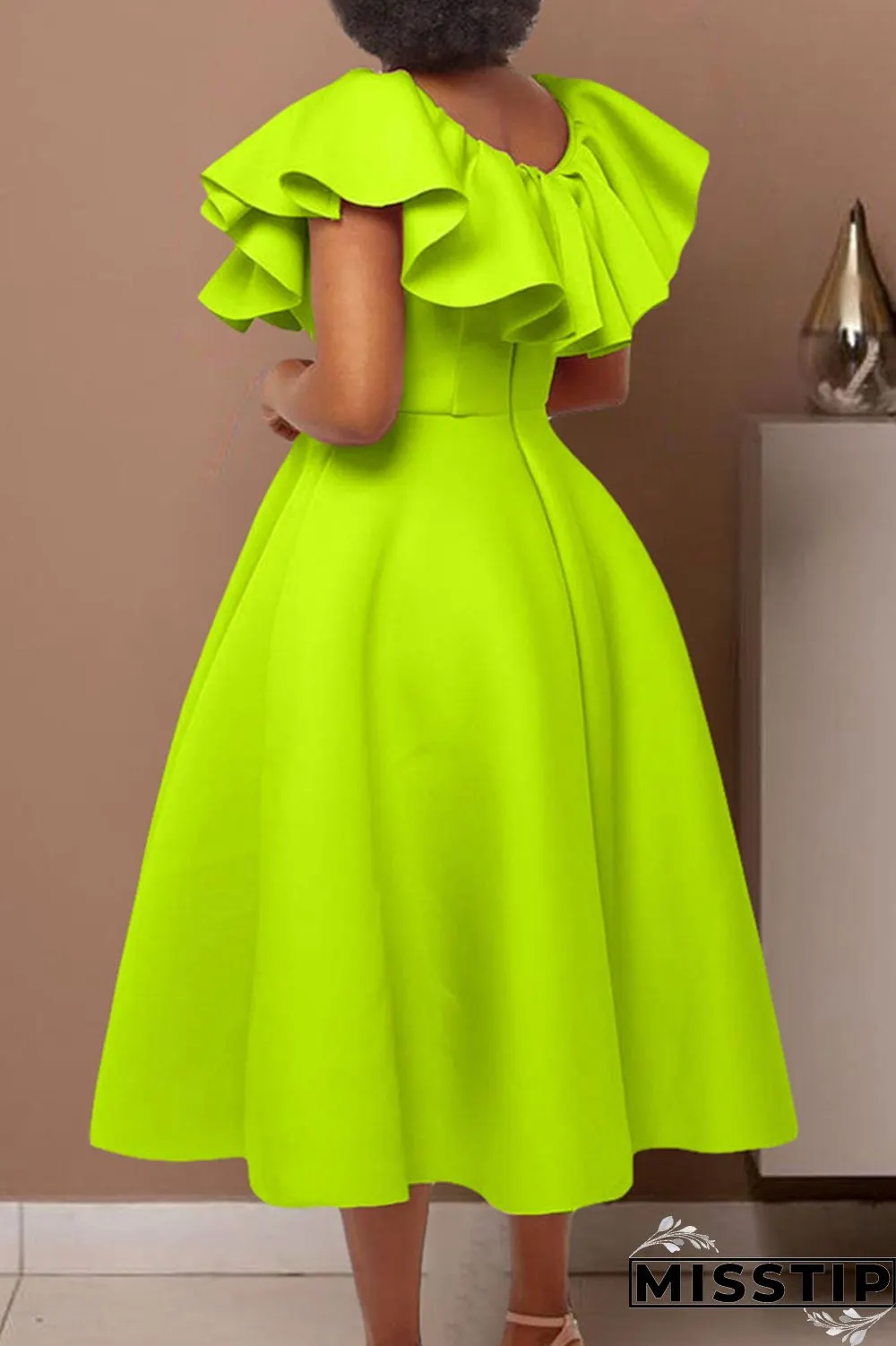 Red Elegant Solid Patchwork Flounce O Neck Evening Dress Dresses