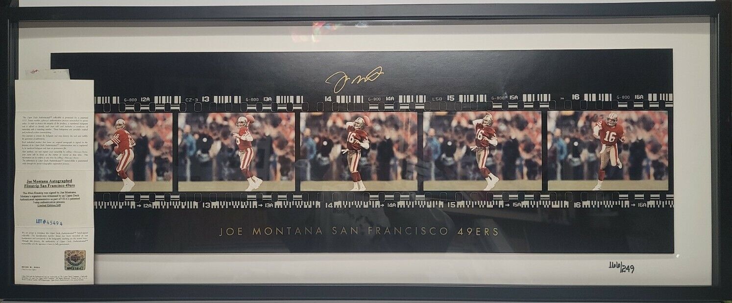 JOE MONTANA Signed SF 49ERS PANORAMIC Film Picture Frame Ltd SZ 41x17. UDA