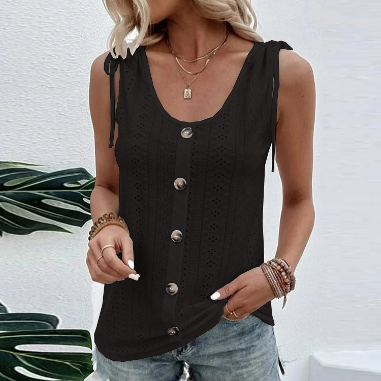 Summer Mature Ladies Casual Solid Color U-neck Vest Tops