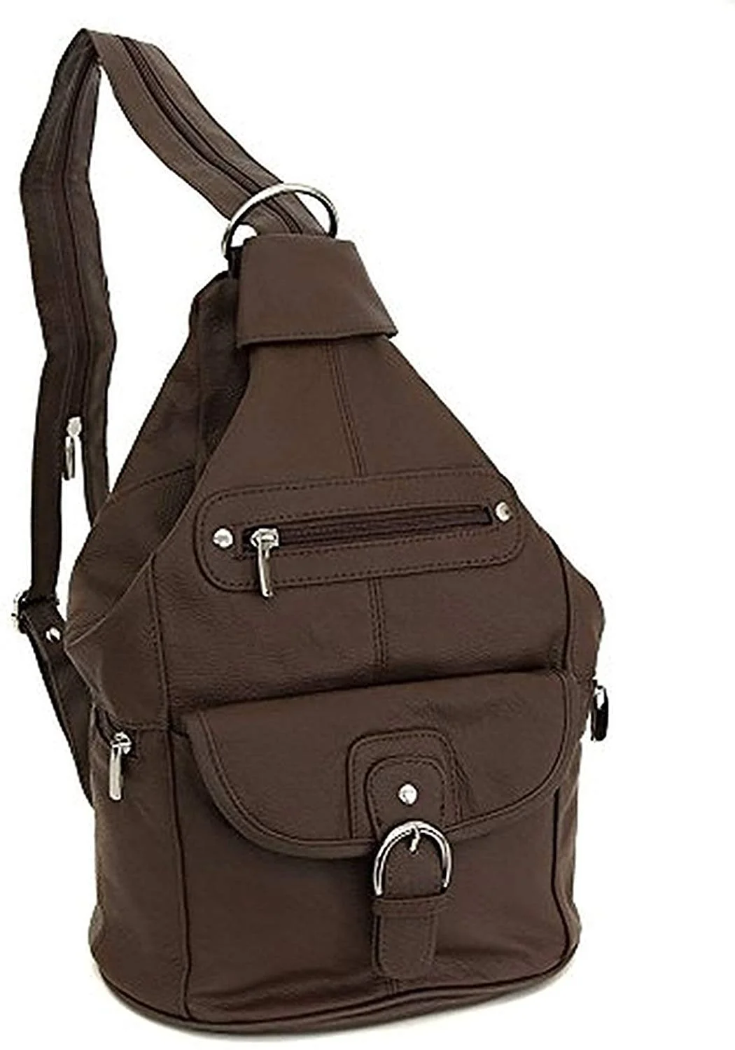 Womens Leather Convertible 7 Pocket Medium Size Tear Drop Sling Backpack Purse Shoulder Bag