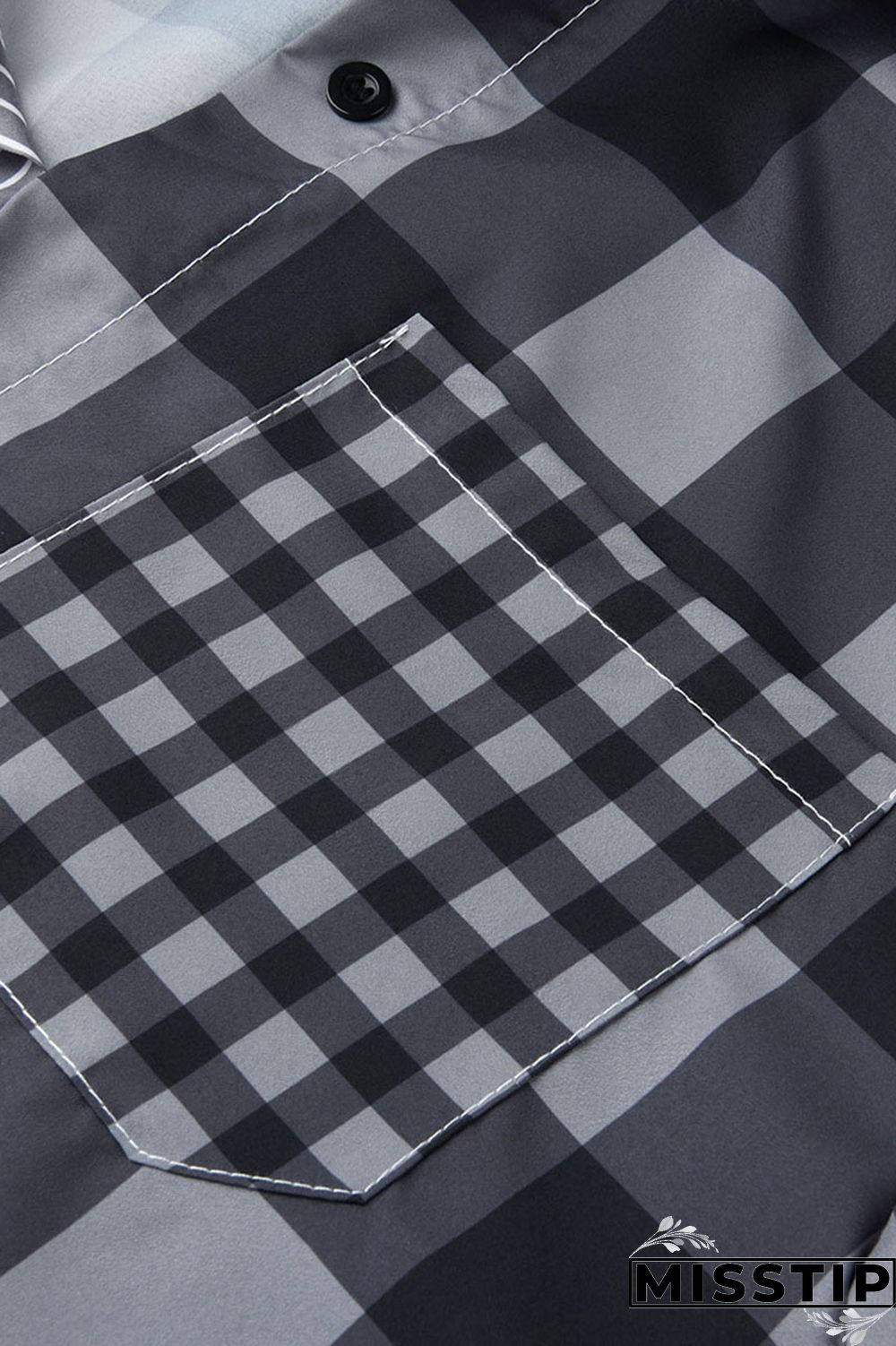 Deep Blue Casual Plaid Print Patchwork Buckle Turndown Collar Shirt Dress Dresses