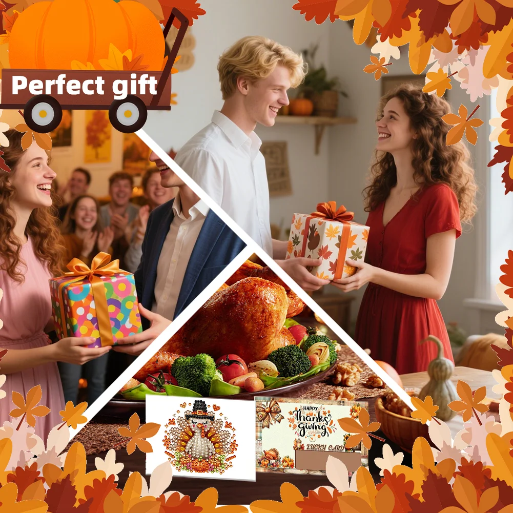 10pcs DIY Diamond Painting Crystal Scratch Card Party Gift Card (Thanksgiving)