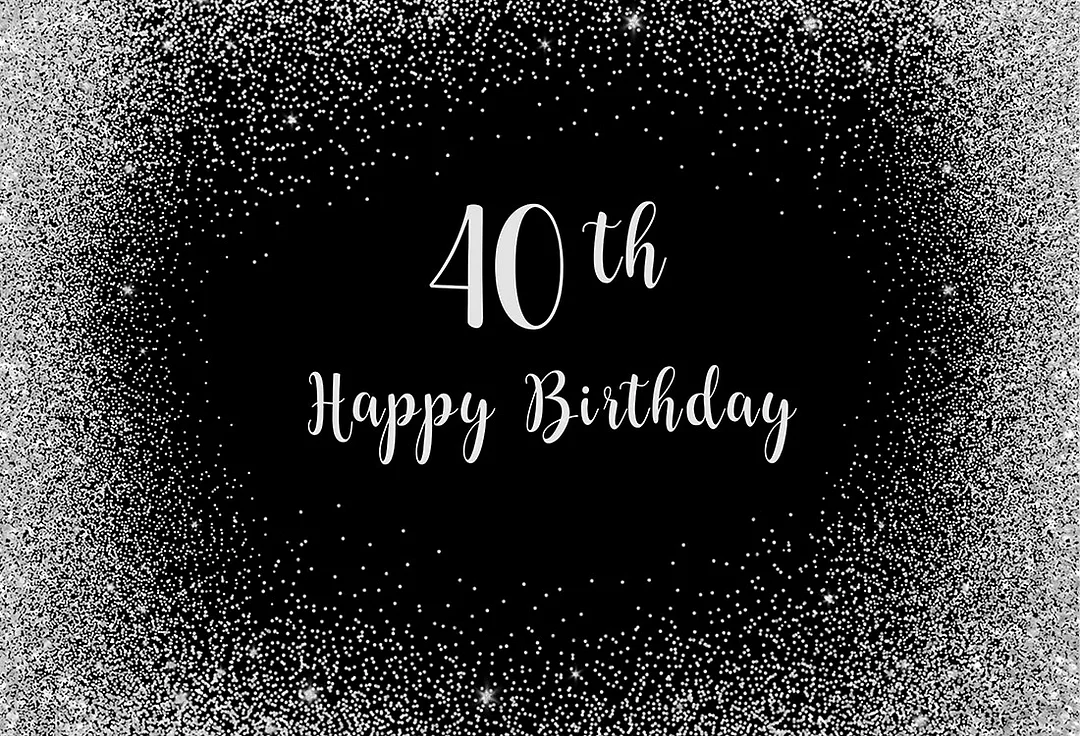 Silver Glitter Happy 40th Birthday Party Backdrop RedBirdParty