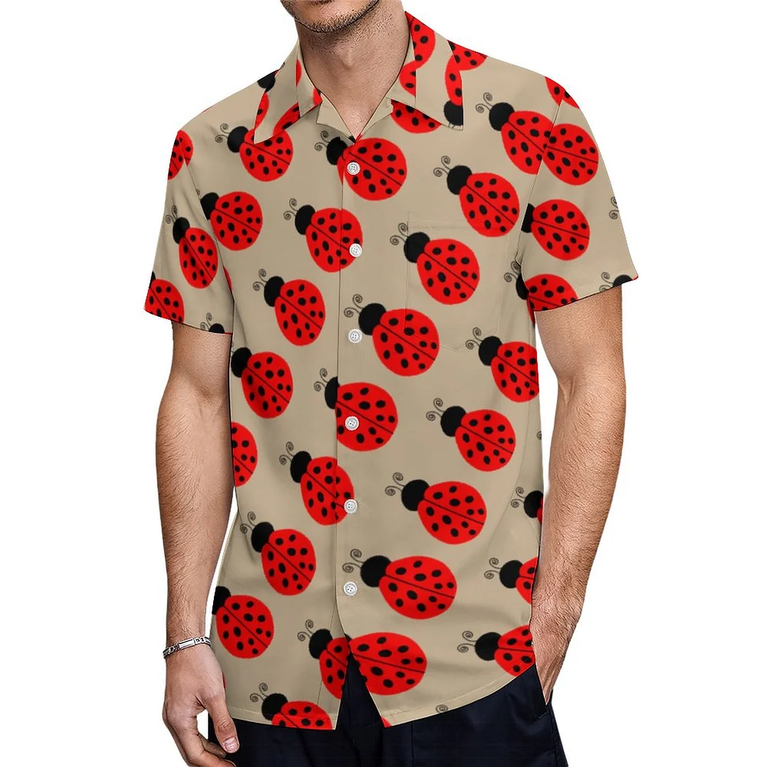 Short Sleeve Tiny Red Black Ladybug Hawaiian Shirt Mens Button Down Plus Size Tropical Hawaii Beach Shirts