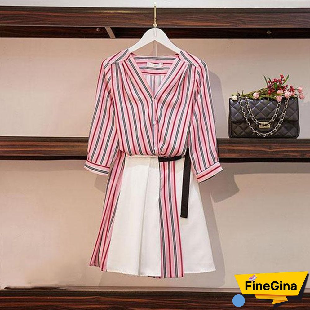 Fashion Stripe Blouse + Splice Skirt P11718