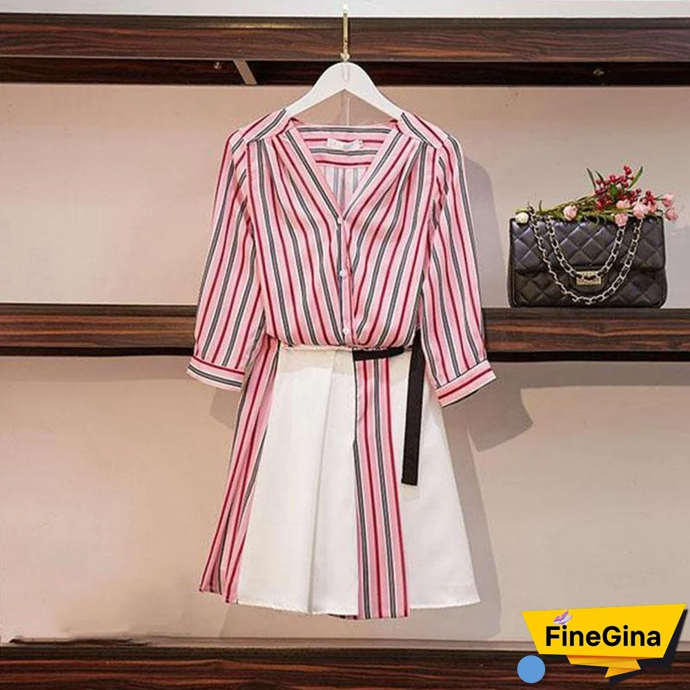 Fashion Stripe Blouse + Splice Skirt P11718