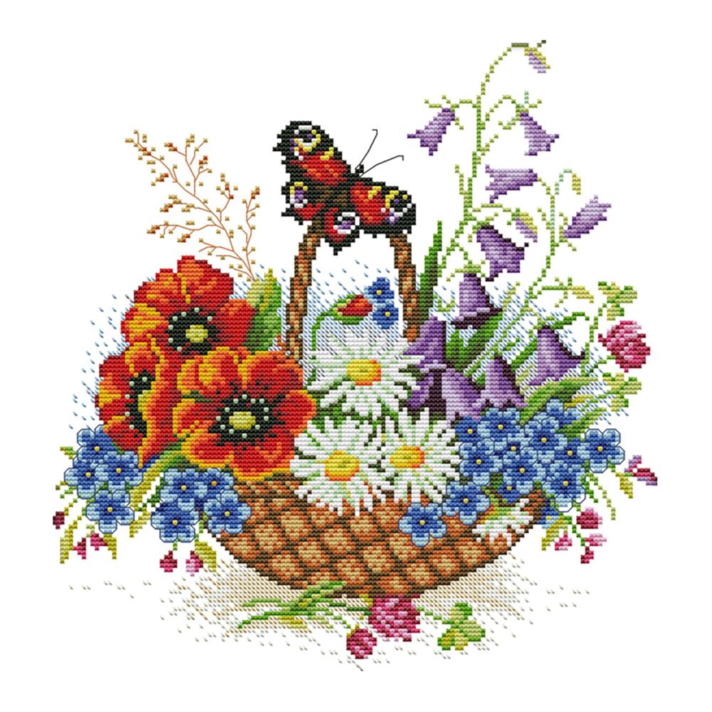 

Flower Basket With Butterflies - 14CT Stamped Cross Stitch - 33*34cm, 501 Original