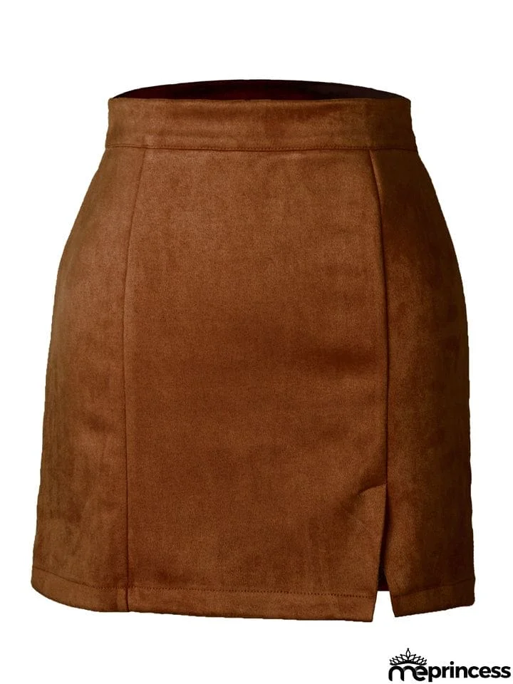 Women's Sexy A Line Suede High Waisted Skirts