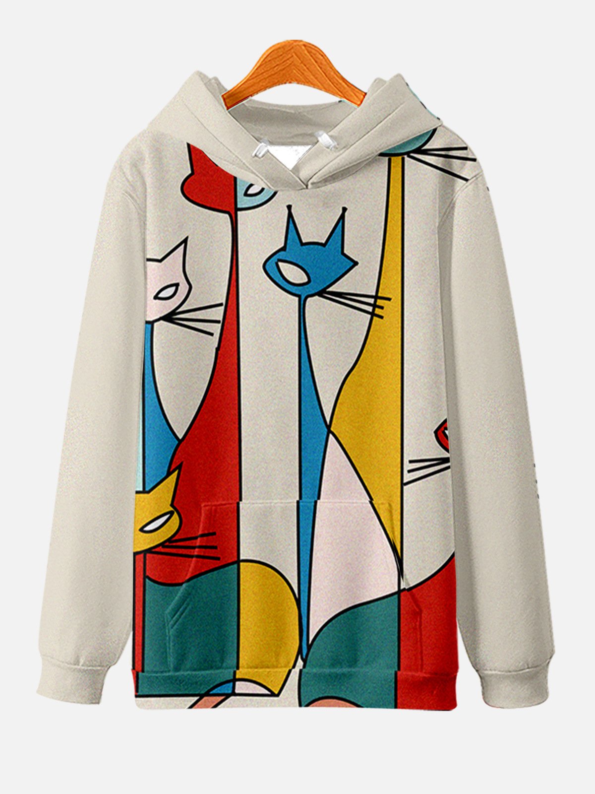 Men's contrast stitching cat print hoodie PLUSCLOTHESMAN