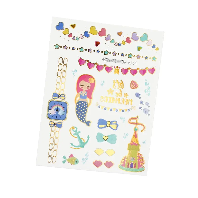 1Pc Mermaid Glitter Bronzing Cartoon Children's Body Temporary Tattoos For Kids Mermaid Theme Birthday Party Decoration Supplies