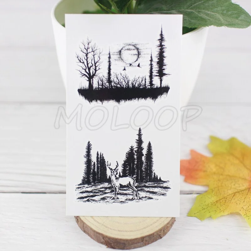 Tattoo Sticker Pine Tree Christmas Plant Black Hand Body Art Water Transfer Temporary Fake Tatto Flash Tatoo for Kid Girl Men