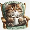 Cat Drinking Coffee-11CT Stamped Cross Stitch 40*40cm/15.75*15.75in