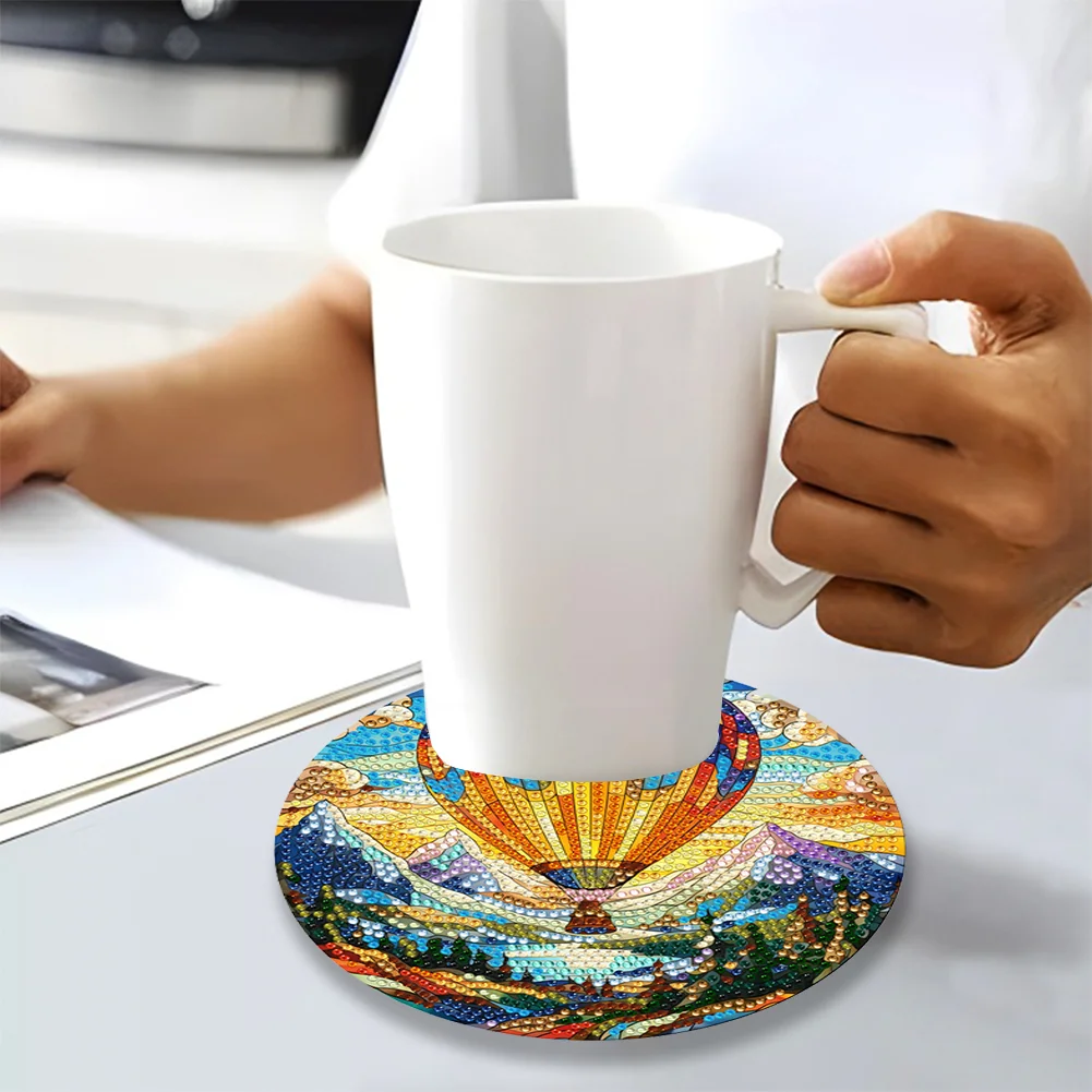 4PCS Hot Air Balloon and Mountain Diamond Painting Placemat Art Craft Supplies