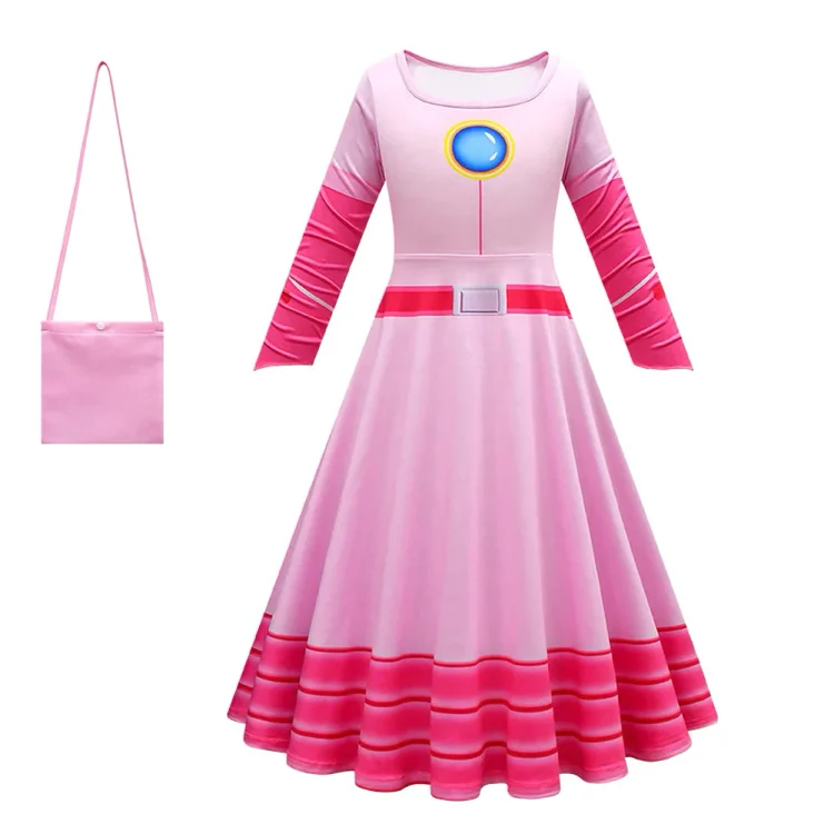 Kids The Super Mario Bros Peach Cosplay Costume Dress Outfits Halloween Carnival Party Suit