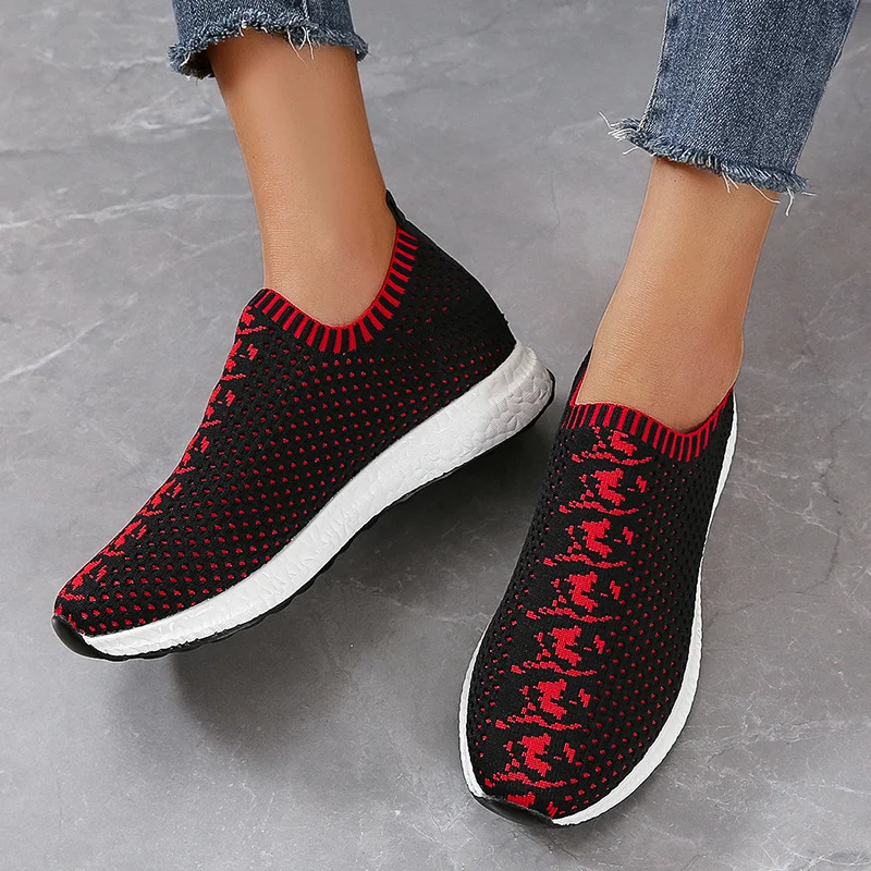 Women's Flyknit Slip On Loafers Stretchy Sock Sneakers Summer Lightweight Sports Shoes