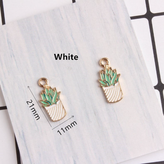 10pcs/lot Cute Golden Cactus flower Charms Pendant Jewelry,Oil Succulent Plants Potted Cactus Charms Diy Accessories