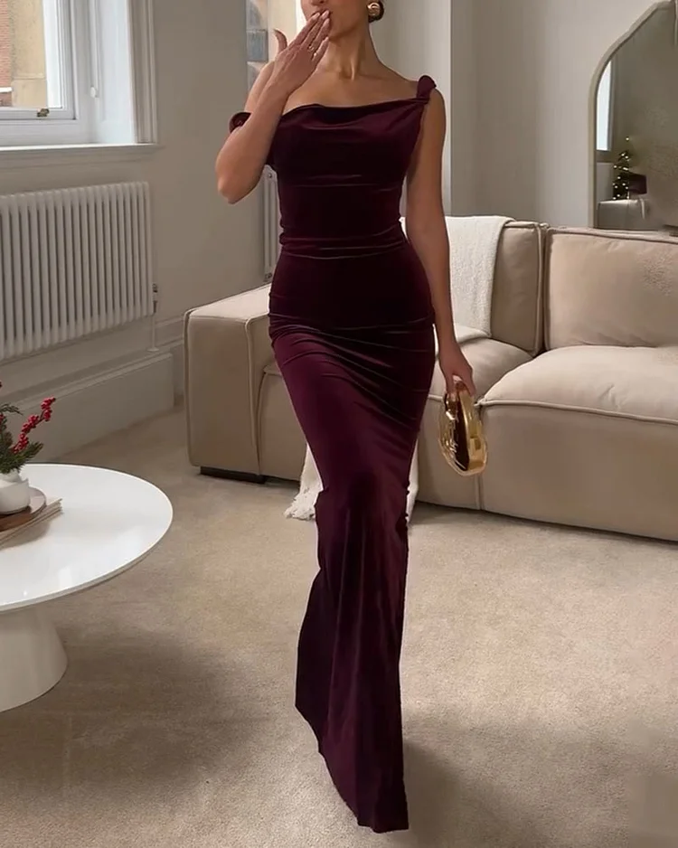 Women's solid color velvet tube top dress
