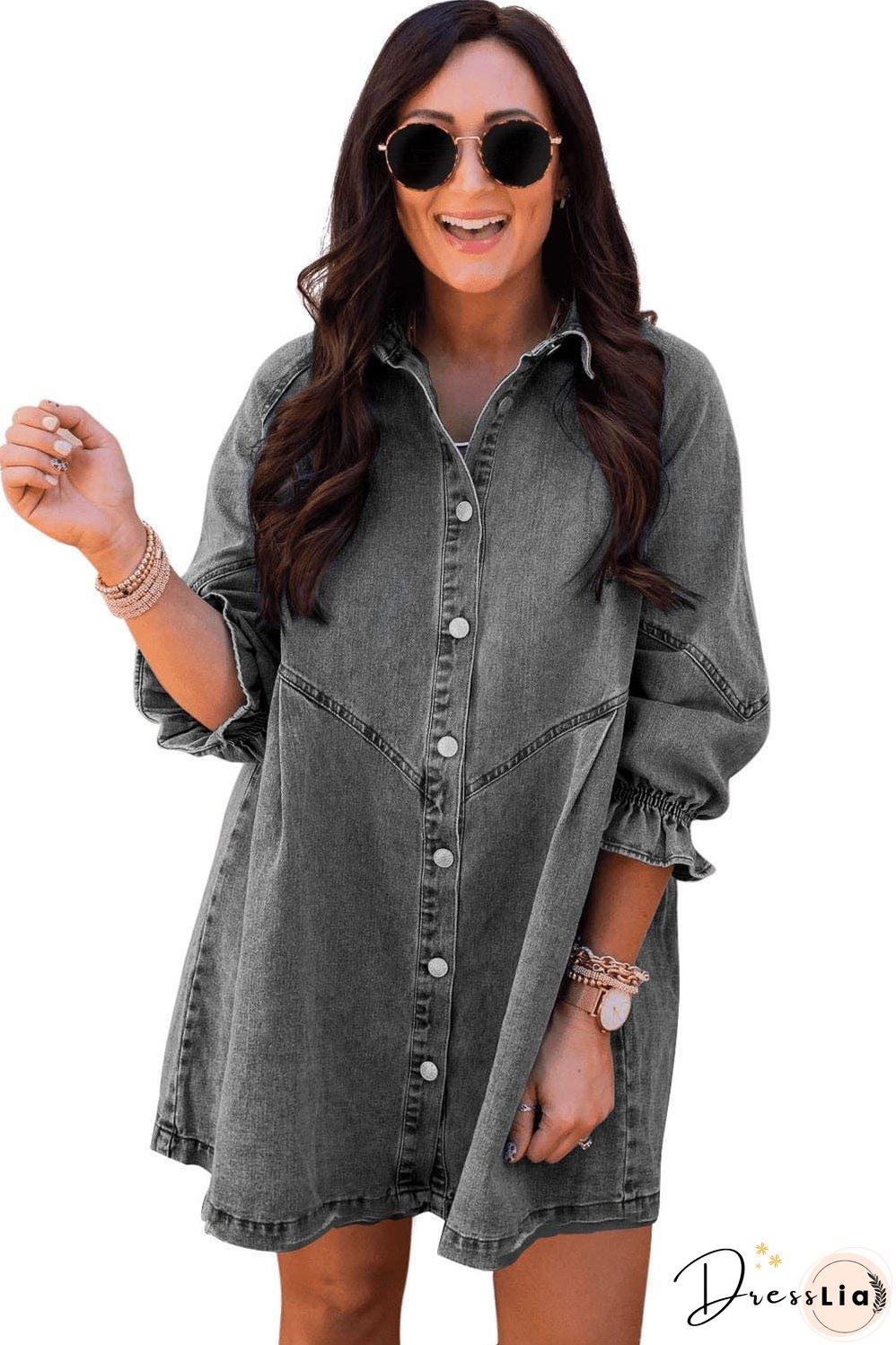 Denim Dress with Ruffles