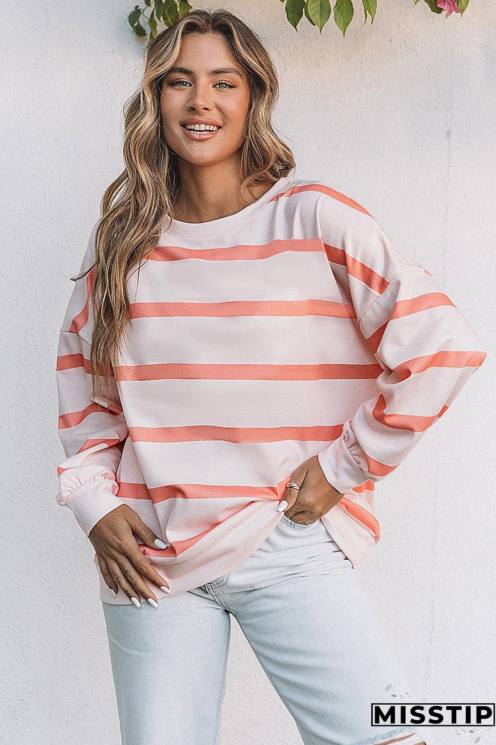 Striped Drop Shoulder Pullover Sweatshirt