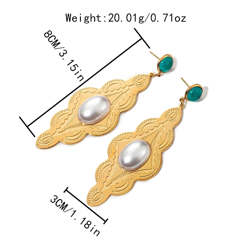 1 Pair Casual Minimalist Commute Leaves Inlay 304 Stainless Steel Pearl 14K Gold Plated Drop Earrings