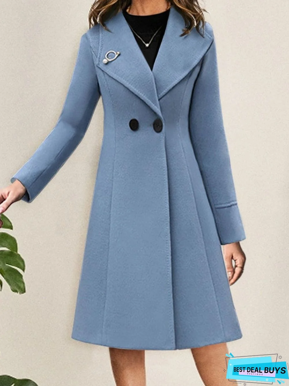 Fold-Over Collar Plain Outerwear