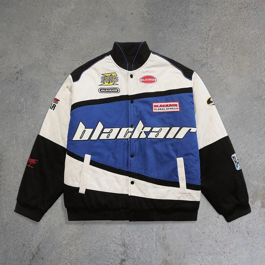 Street style statement color contrast racing jacket