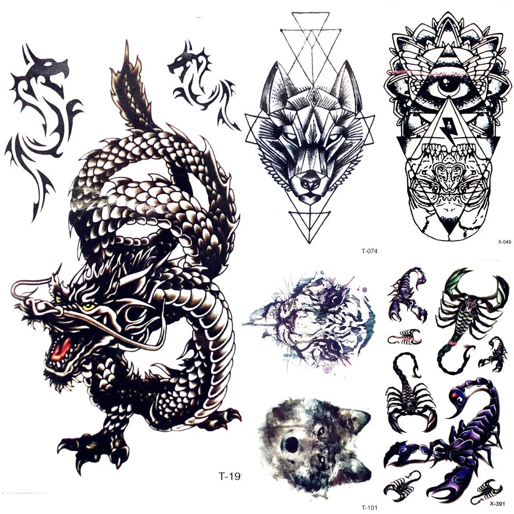 Chinese Black Dragon Temporary Tattoo Stickers Men Body Arm Art Painting Fake Tattoo Cloud Forest Tatto Tribal Boys Hands Chest