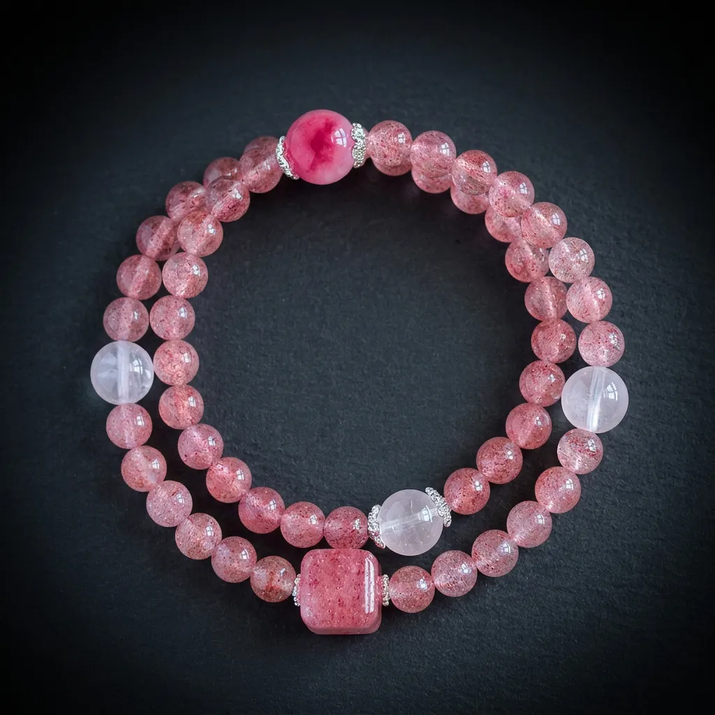 JiStones "Rosy Essence" Natural Strawberry Quartz Double-Layer Bracelet Rosy Glow Double Layer (6mm)