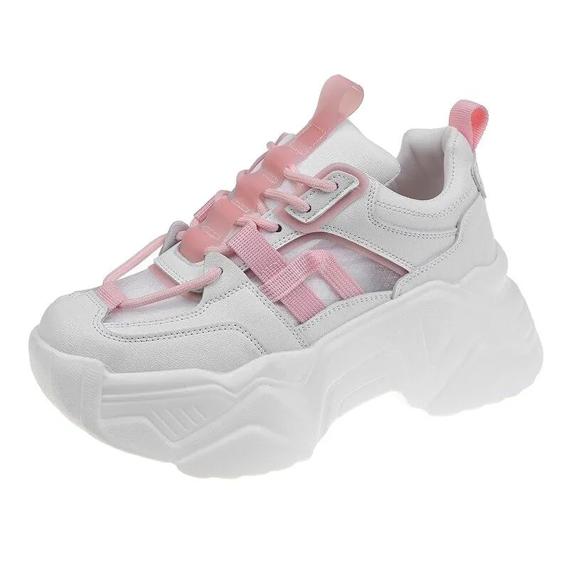 Women Sneakers 2021 Summer Breathable Mesh Women's Platform Shoes Thick Sole Height Increasing Sport Sneakers Female Footwear