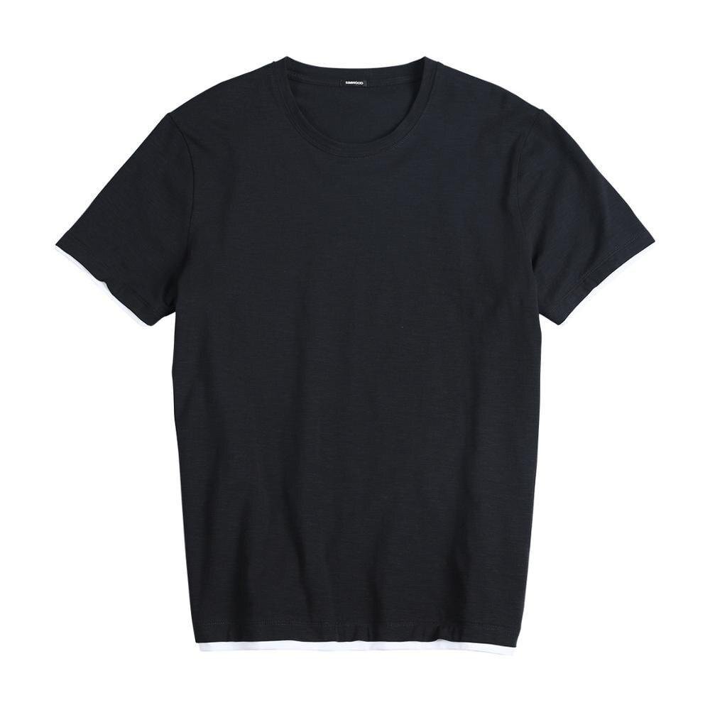 SIMWOOD 2021 summer new t shirt men contrast bindings t-shirt casual o-neck top  tees high quality brand clothing tshirt  190354