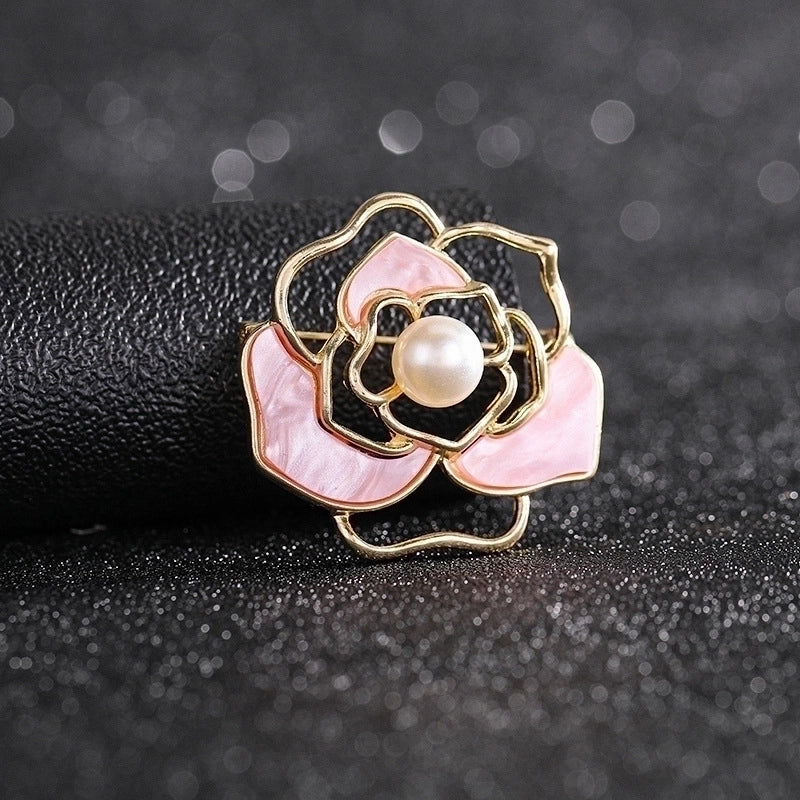 Fashion Pin Flower Alloy Plating Inlay Artificial Gemstones Pearl Women’S Brooches