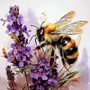 Biene auf lila Bl&uuml;ten - runder Bohrer Diamantmalerei - 40*40cm