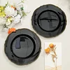10 Pack | 9" Black / Gold Scalloped Rim Plastic Dinner Plates, Disposable Party Plates