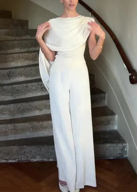 Elegant White Asymmetrical Solid Slim Jumpsuits Summer