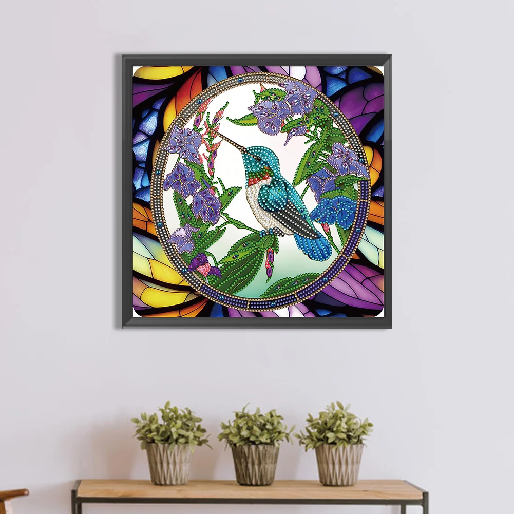Diamond Painting - Partial Special Shaped Drill - Stained Glass Hummingbird(30*30cm)