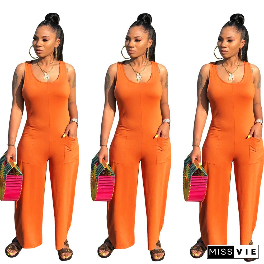 Round Neck Sleeveless Wide Leg Nightclub Women Jumpsuits