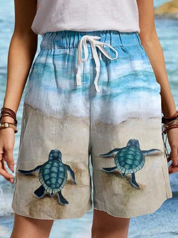 Sea Turtle Print Beach Short Pants
