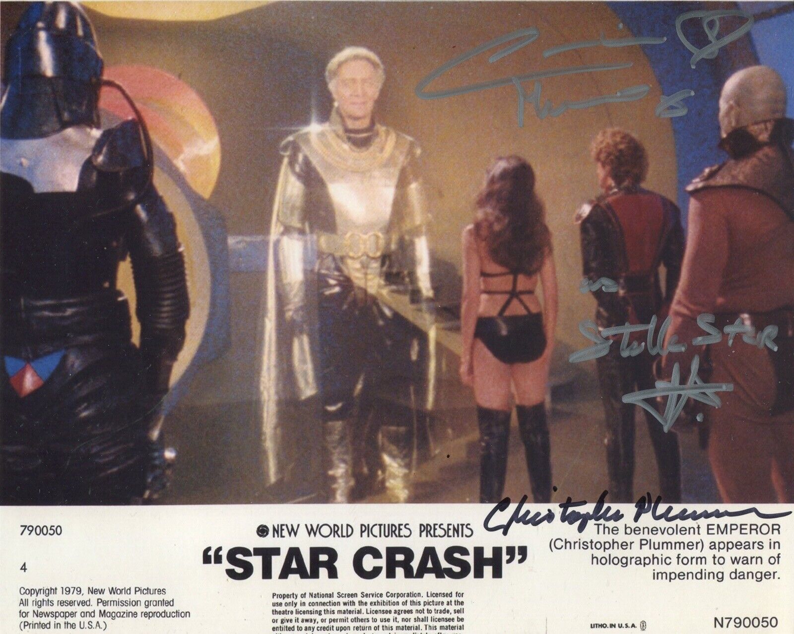 STARCRASH 8x10 movie Photo Poster painting signed by actors Christopher Plummer & Caroline Munro