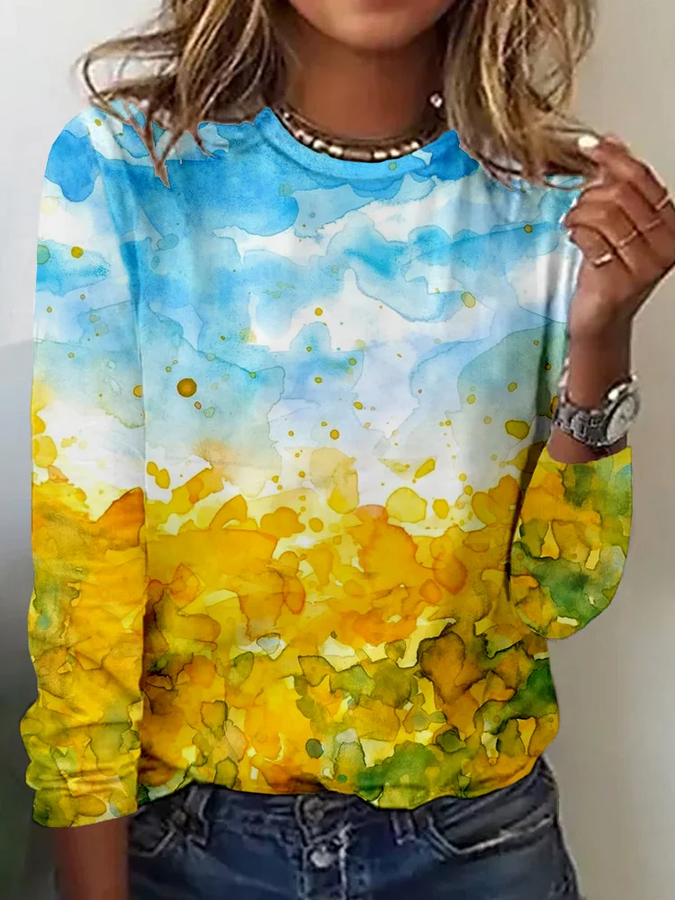 Simpfit Ukrainisch Abstrakte Sonnenblumen Kunst Casual T Shirt