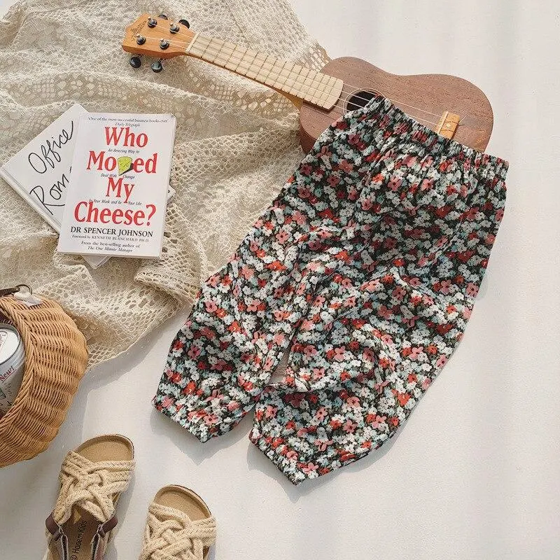 2-8T  Flower Print Pant For Girls Toddler Kid baby Clothes Spring Summer Loose Floral Elegant Cute Sweet Cotton Beach Trousers